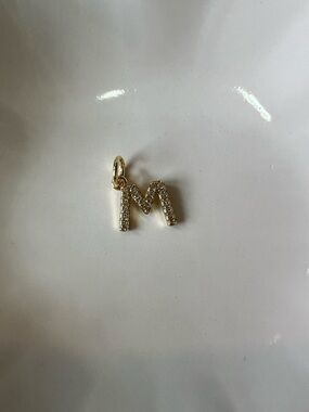 14k Gold Plated Dainty Pavé 'M' Initial Charm Pendant